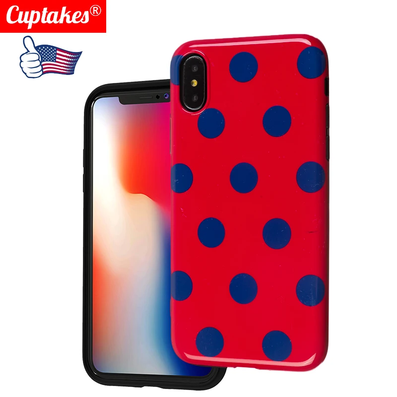 

Luxury Glossy Soft Silicone Case for Apple iPhone 7 8 Plus X 10 XS Max XR 6S 6 Cover Cute Love Art Polka Rose Red Royal blue