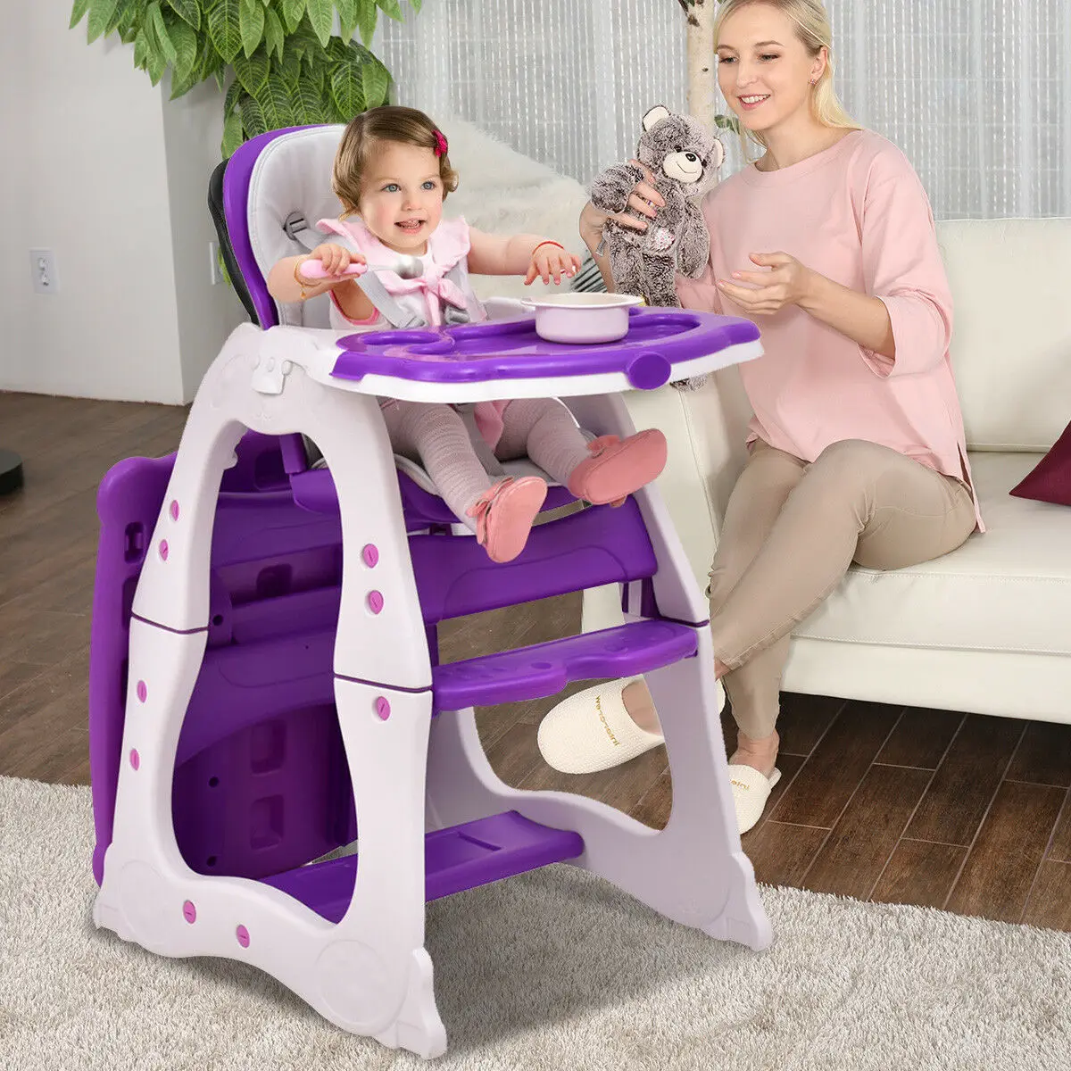 3 in 1 Baby High Chair Convertible Play Table Seat Booster Toddler Tray