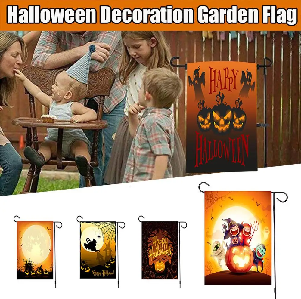 

Halloween Flags Banners Decorative Flag Garden Flag Castle Print Flags With Funny Elements Pumpkin Drawn Festival Home Decor