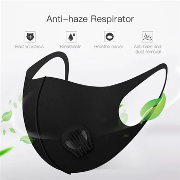 

Dustproof Black Face Mouth Mask PM2.5 Anti Dust Sponge Face Masks Solid Riding Warm Reusable Mouth Mask With Valve Unisex