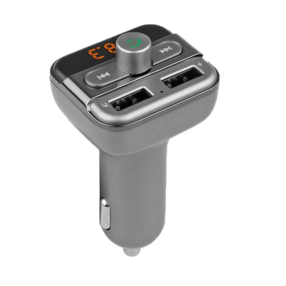 Автомобильное зарядное устройство с двумя usb-портами, Bluetooth, fm-передатчик, громкая связь, вызов, mp3-плеер - Цвет: Gray