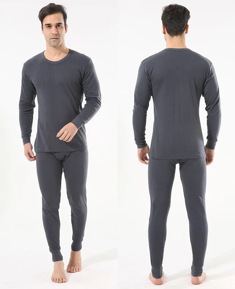 Male Spring Autumn Pajamas Adult Men High Quality Cotton Winter Thermal Underwear 2-piece Long Trousers Sleepwear Nightclothes