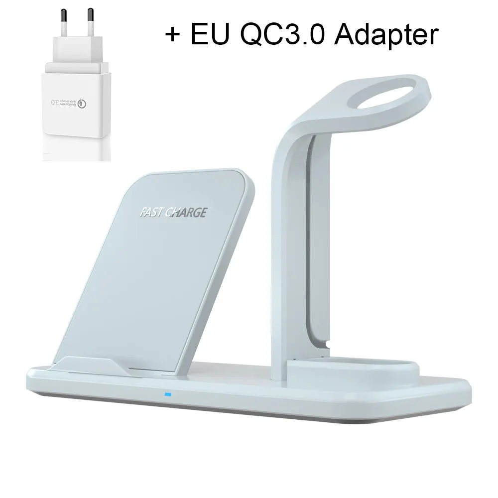 Add EU Adapter Qi Беспроводная зарядная док-станция держатель для Apple Watch 4 3 2 Airpods iPhone 11 Pro X XS Max XR 8 Plus Индукционная зарядная станция - Цвет: Add EU Adapter