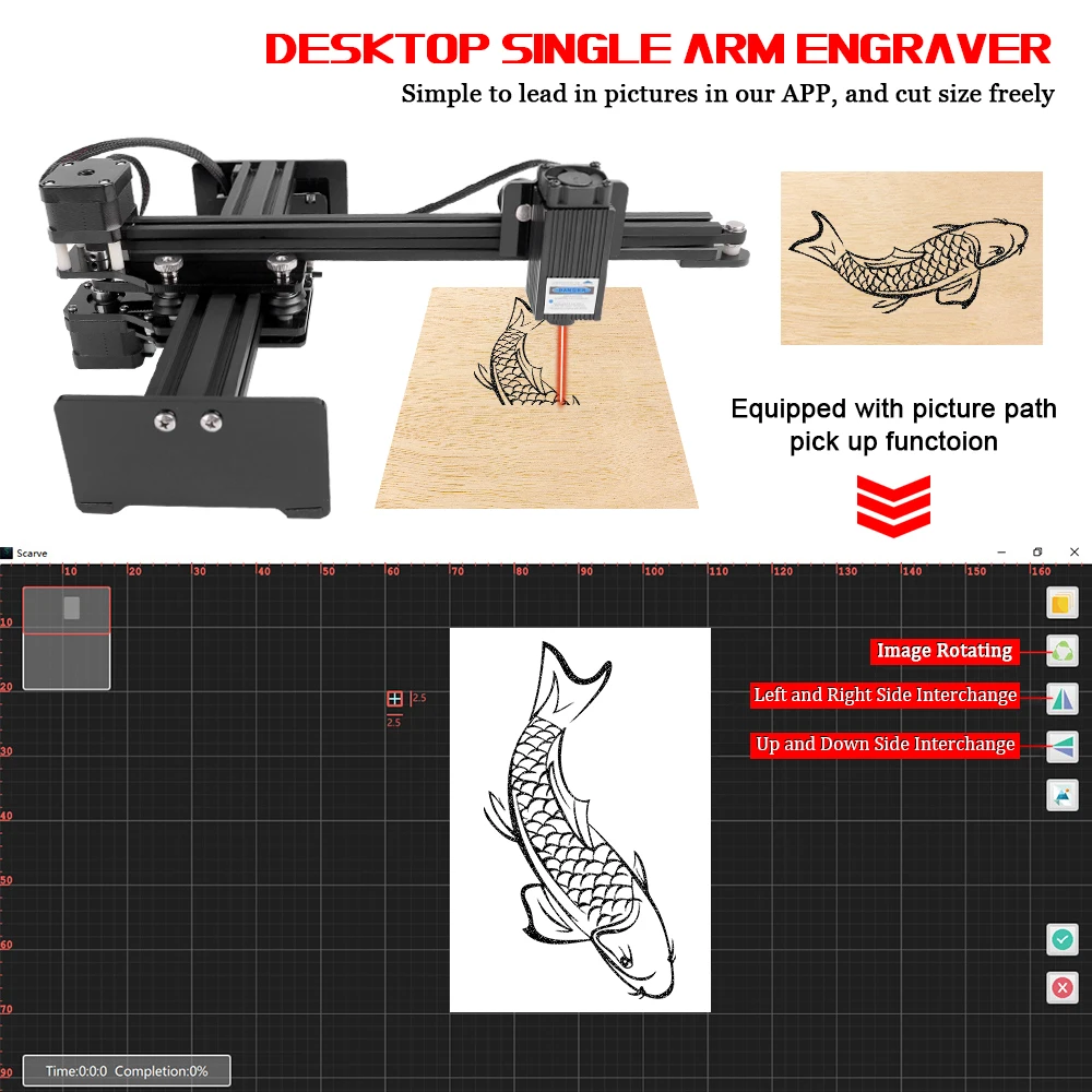 

2.5W/5.5W/7W Power Adjustable Laser Engraver Desktop Single Arm Engraver Portable DIY Engraving Carving Machine CNC Mini Carver