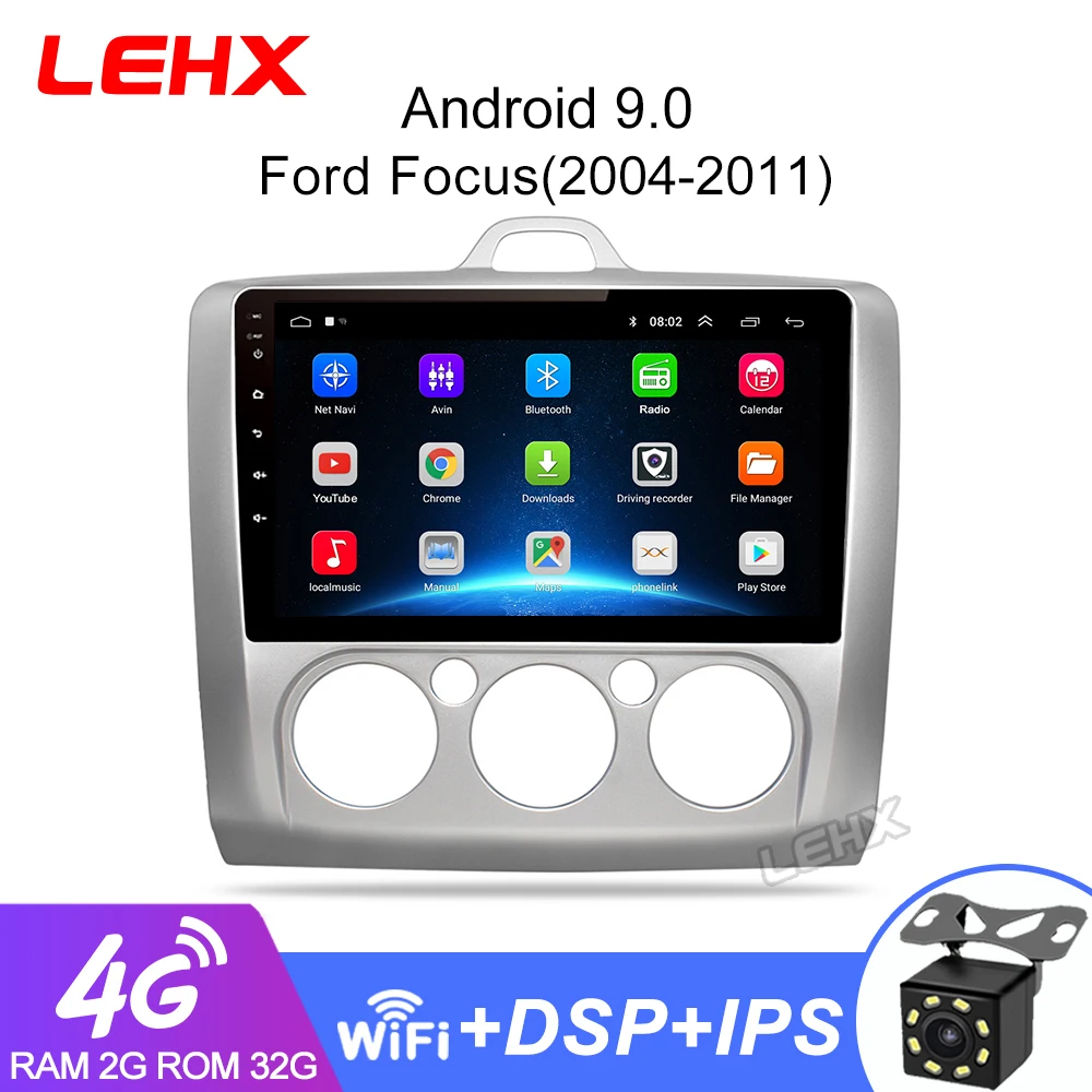LEHX 2 DIN 9 дюймов Android 9,0 gps навигация Сенсорный экран четырехъядерный автомобиль радио для Ford Focus Exi AT2004 2005 2006 2007 2008-2011