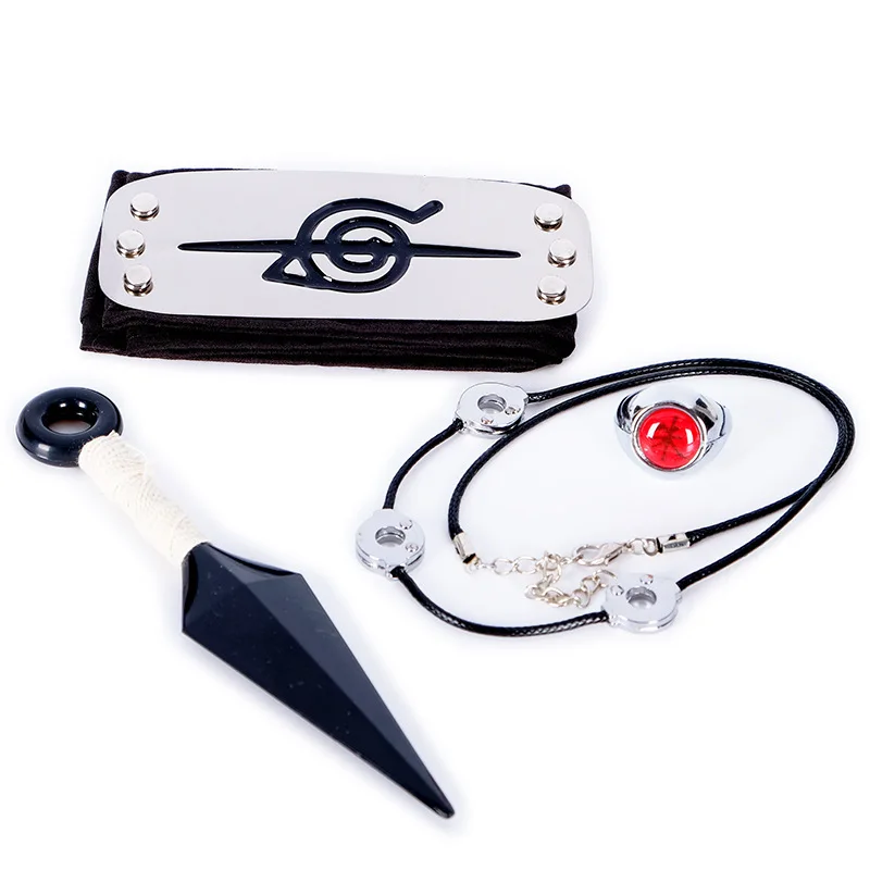 Uchiha Itachi Akatsuki Cosplay Accessories Set Headwear Necklace Ring Weapon Kunai Anime Naruto Prop