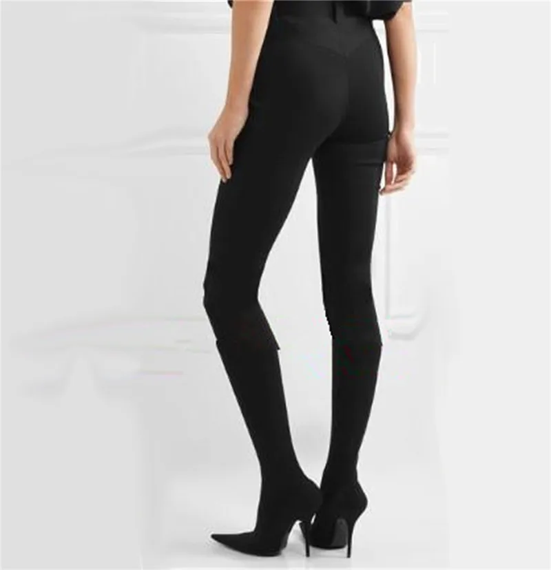 Thigh High Boots Silk Lycra Sexy Pointed Toe Thin Super High Heels Pants Boots Fashion Woman Shoes Luxury Over The Knee Shoes