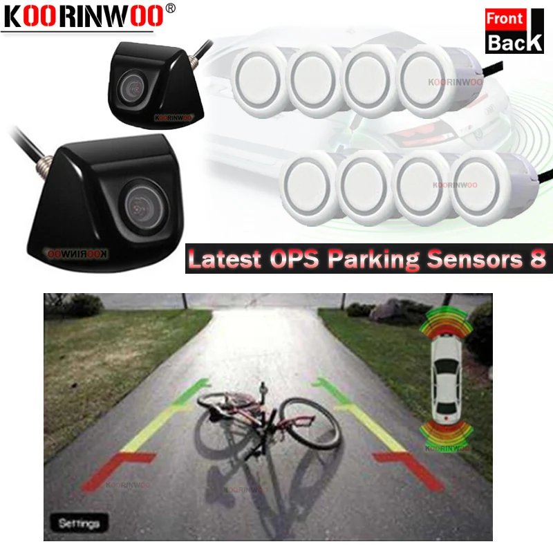 

Koorinwoo Universal Video Car Parking Sensors Kit 8 With AHD Camera Rear Front Parking Metal Bumper Reverse blind spot detection