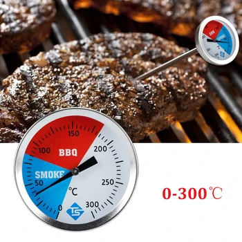 

BBQ Smoker Grill Thermometer Outdoor Stainless Steel Barbecue Temperature Gauge for Household Kitchen Easy Supplies