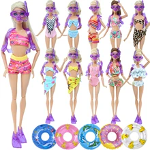 Maillot de bain pour poupée, 4 pièces/ensemble, + 2 pièces aléatoires, bouée de sauvetage + 1 ensemble, équipement de plongée, accessoires, vêtements de natation pour barbie