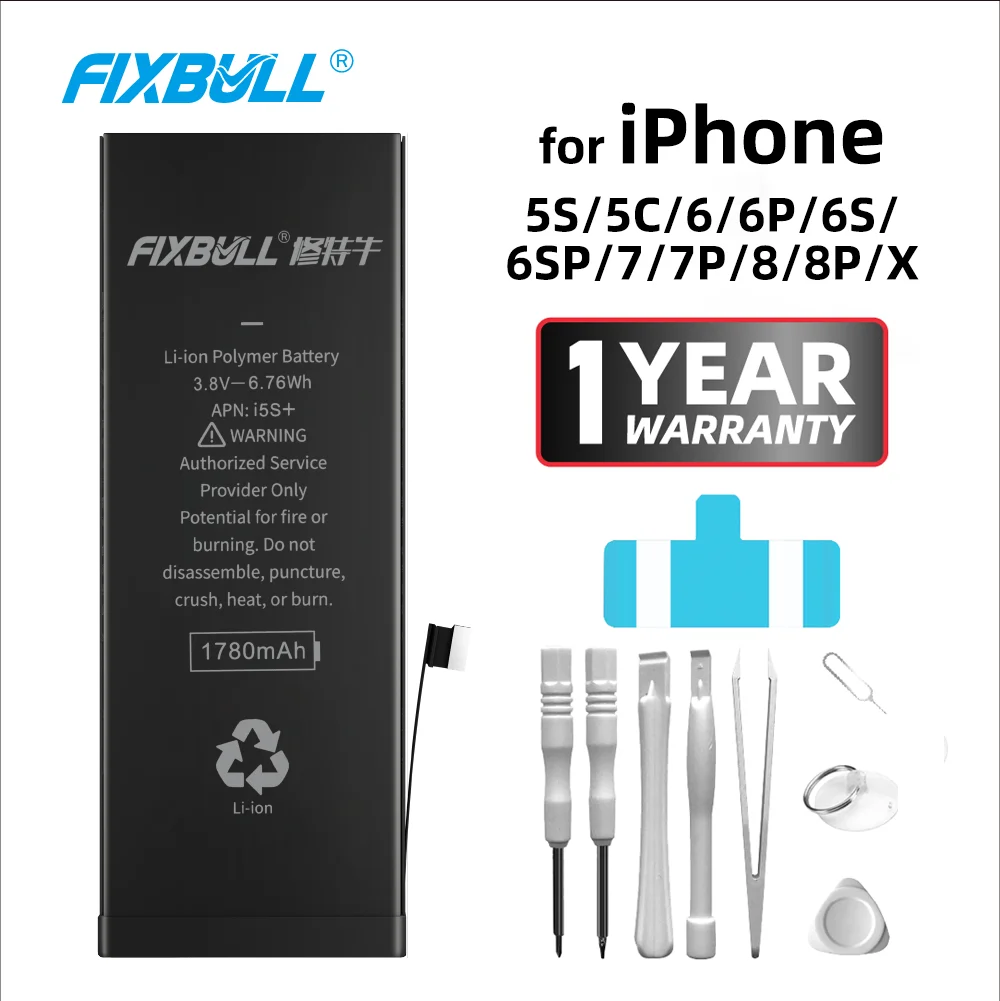 

FIXBULL Battery For iPhone 5S 5C 6 6S 7 8 Plus X 6Plus 6SPlus 7Plus 8Plus Replacement Bateria Real High Capacity For iPhone5S