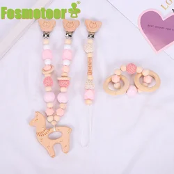Fosmeteor – pendentif chaîne pour poussette, en bois de hêtre, Animal rhémien, anneau de dentition, chaîne de mamelon, Bracelet, jouet trois pièces, cadeau, nouvelle collection 2021 