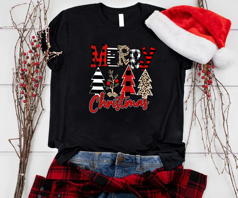 Christmas Shirts for Women Casual Long Sleeve Blouse Tops Dressy Christmas Tree Print Graphic Tees Flowy Pullover Tunic