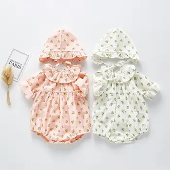 

2020 Spring New Baby Bodysuit Baby Girl Flower Bodysuit With Hat Jumpsuit Climbing Suit Little Girls Clothing
