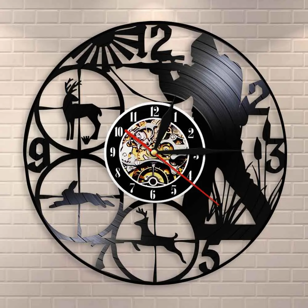Wildlife Woodland Hunting Animals Man Cave Wall Decor Clock Club Vinyl Record Shot Target Hunters Gift | Дом и сад
