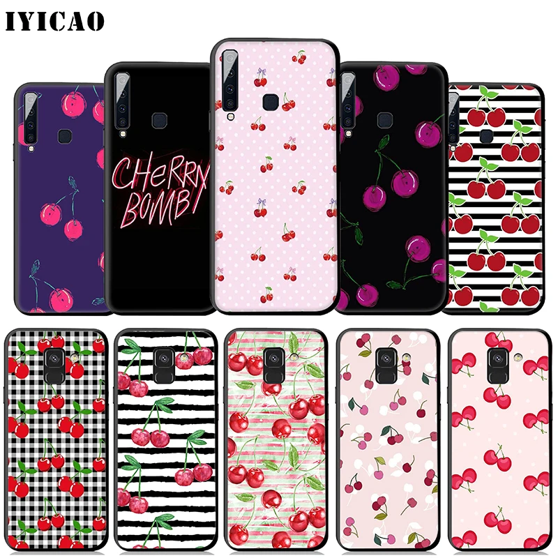 

IYICAO Cherry fruit Cute Soft Case for Samsung Galaxy A9 A7 A8 A6 Plus 2018 A3 A5 2017 2016 & J6 2018 Cover