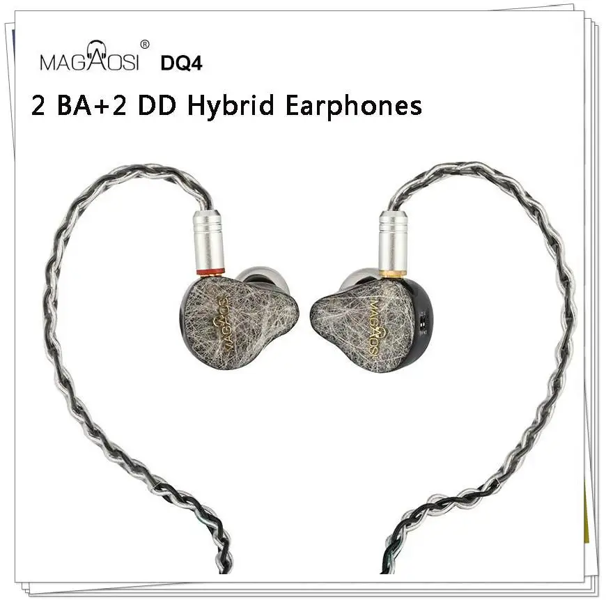 MAGAOSI DQ4 2BA 2DD Hybrid Earphone In Ear Hifi Monitor DJ Studio Noise Cancelling Music Earbuds MMCX Audiophile Earphones