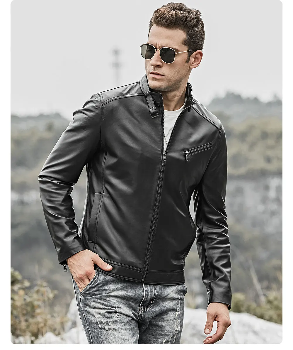 Аромат мужская куртка из натуральной кожи мужская куртка из овчины мотоциклетная кожаная приталенная куртка