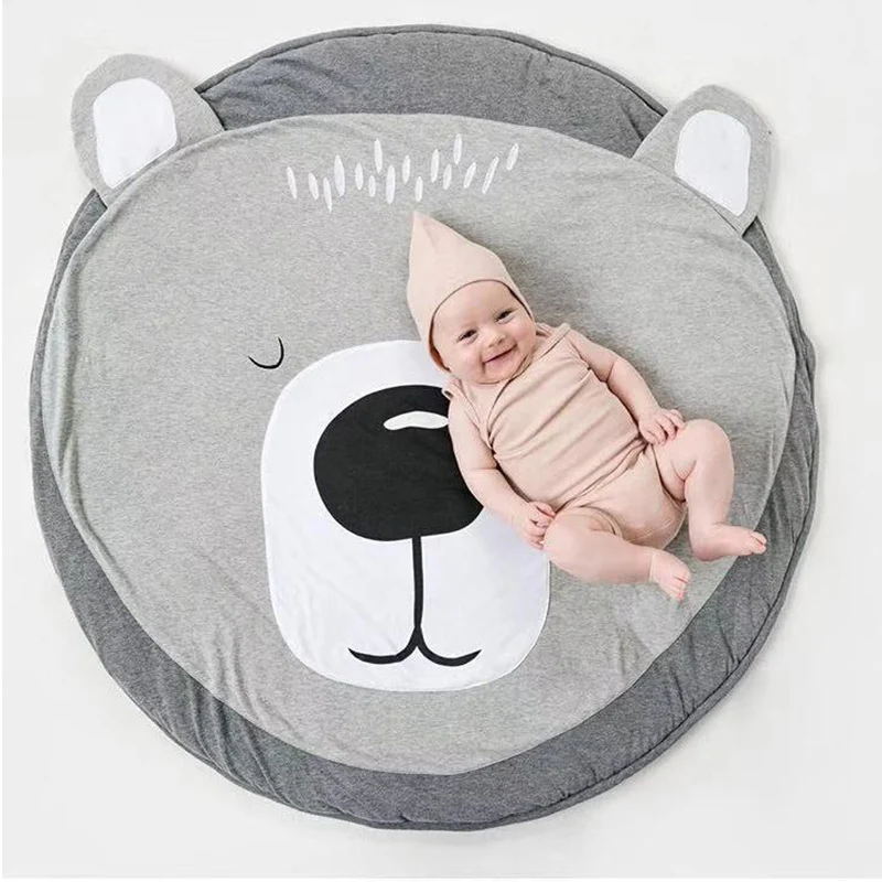 Play Mat Cartoon Animal Baby Mat Newborn Infant Crawling Blanket Cotton Round Floor Carpet Rugs Mat for Kids Room Nursery Decor