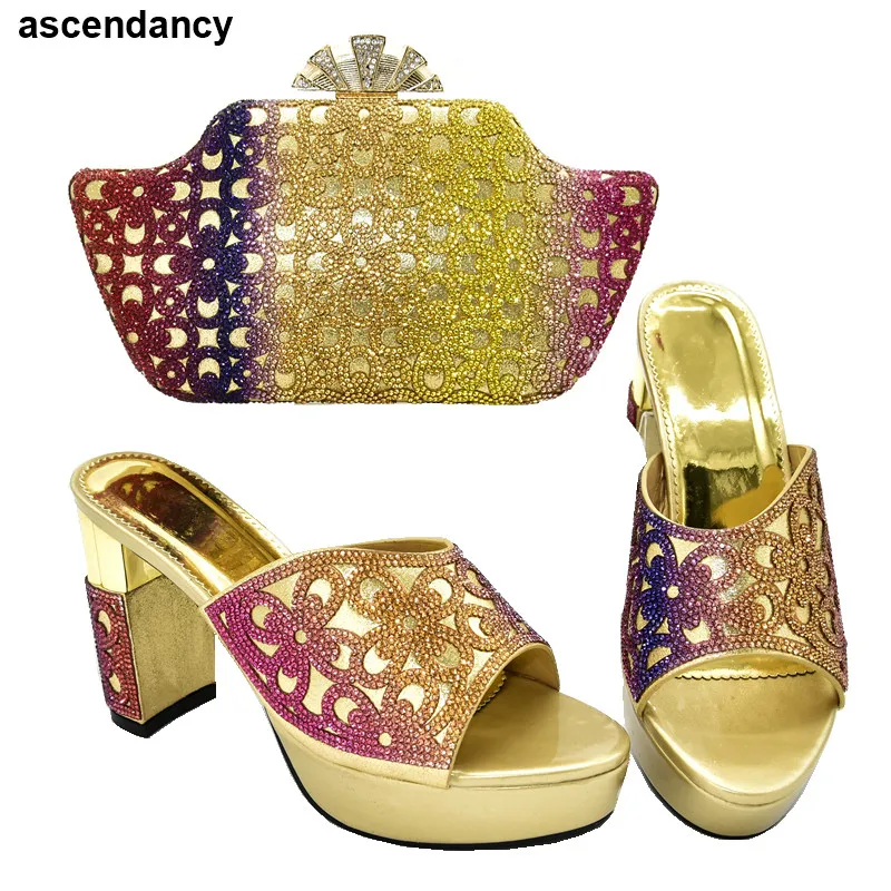 

Latest Nigerian Shoe and Bag Set for Women African Wedding Shoes and Bag Set Decorated with Rhinestone Elegant Crystal Shoes