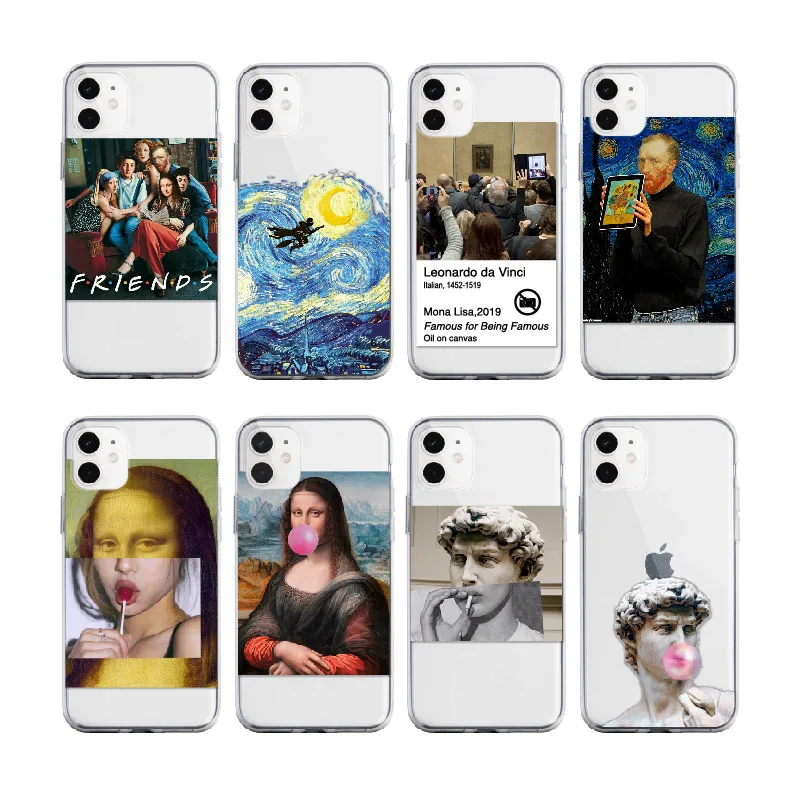Картина Мона Лиза Ван Гога с надписью Friends для iPhone11 12 13Pro 7Plus 7 8 8Plus X XS Max XR мягкий