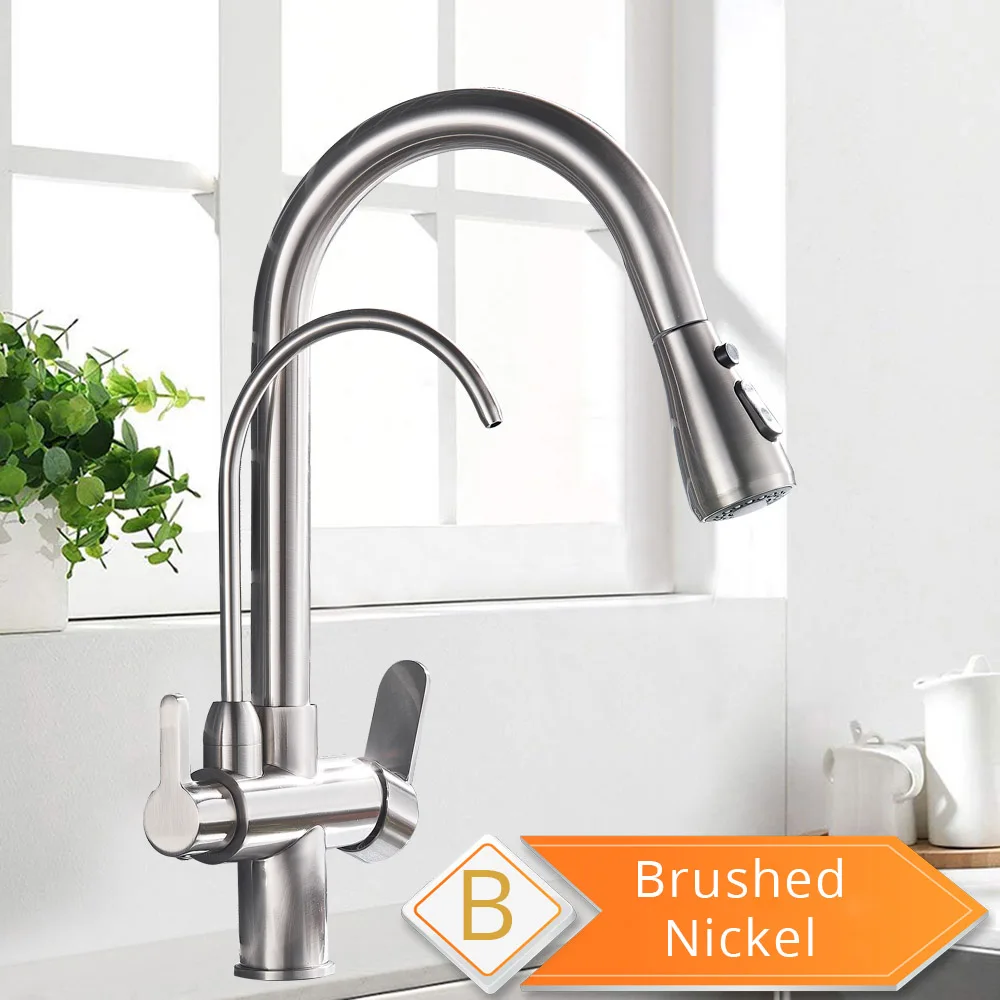 Brushed Nickel B Очистка кухонных смесителей черный выдвижной кухонный фильтр для воды кран трехходовой torneira para cozinha de parede кран для кухни - Цвет: Brushed Nickel B