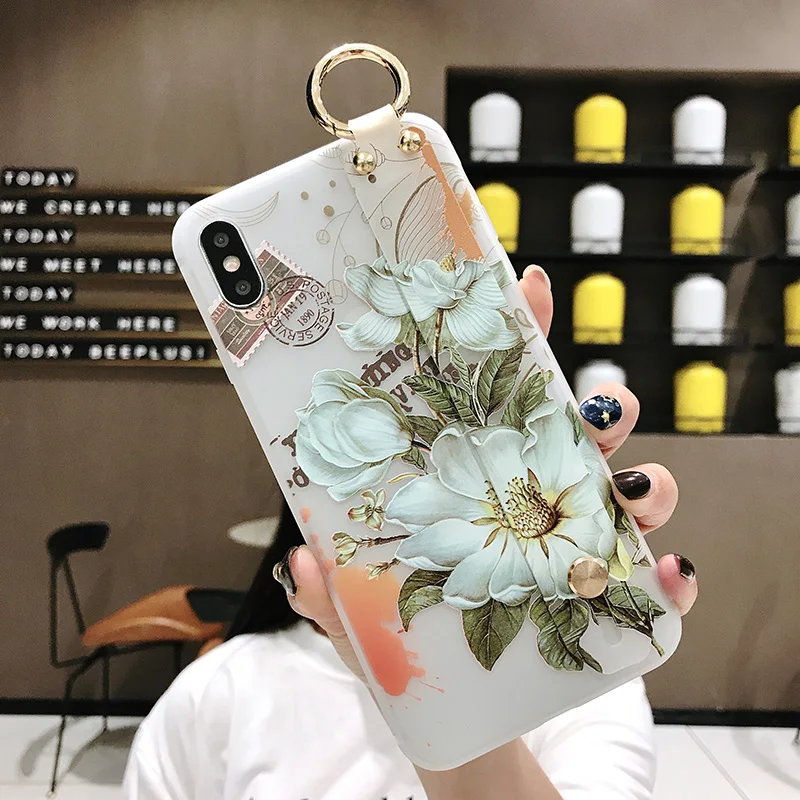 Винтажный цветочный ремешок для телефона чехол s для iPhone 6 6S 7 8 Plus X XS Max XR Матовая Мягкая силиконовая рельефная задняя крышка с цветочным рисунком чехол