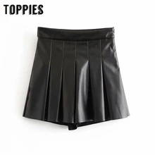 Черные кожаные юбки плиссированные шорты юбки женские юбки с высокой талией зимняя женская уличная одежда
