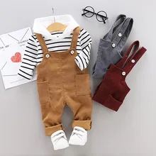 Одежда для новорожденных; Комплект для малышей; Повседневная модная Толстовка в полоску с капюшоном для мальчиков и девочек+ штаны на подтяжках; комплект одежды; зимняя одежда для малышей