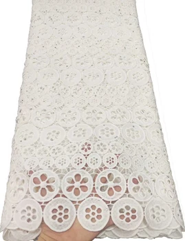 

white African Cord Lace Fabric Milk Silk Water Soluble Dress Lace Stones 2019 High Quality Nigerian Guipure Lace Fabric HTB90