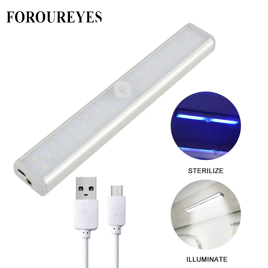 

LED UV Under Cabinet Light USB Charging PIR Motion Sensor Lamp lighting for Cupboard Closet Sterilizer Kill Dust Mite Eliminator