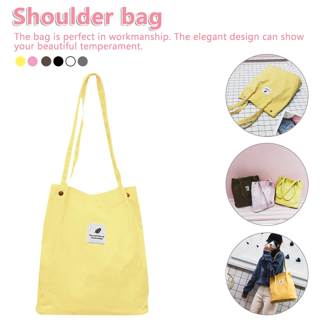 Solid Color Corduroy Shoulder Bags Environmental Shopping Bag Tote Package Crossbody Bags Purses Casual Handbag For Women