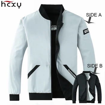 

HCXY 2019 Autumn New Men's Double-sided Jacket Coat Men Selected Coats Jackets Fashion Outwear Letters Print Solid color 4XL 3XL