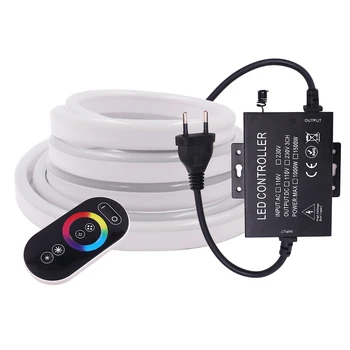 220V LED RGB 네온 스트립 라이트 터치 원격 5050 로프 조명 8x16mm 방수 IP67 유연한 테이프 야외 장식 1m ~ 100m