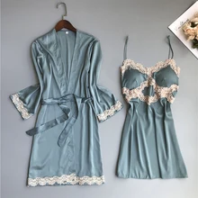Сексуальный комплект из 2 предметов, китайский женский халат из искусственного шелка, ночное белье с кружевной отделкой, кимоно, банное платье, халаты для невесты