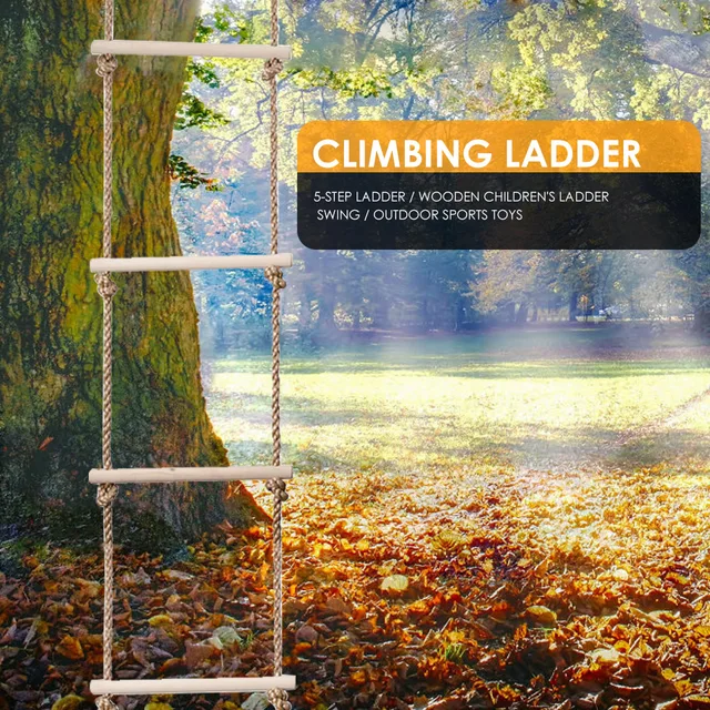 Wooden Rope Ladder Kids Fitness Toy Multi Rungs Climbing Game Toy Outdoor Training Activity Safe Sports Rope Swing Swivel Rotary 2