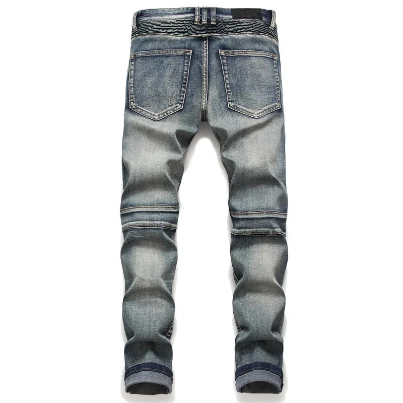 Mcikkny Men Ripped Biker Jeans Pants Straight Patchwork Motorcycle Denim Trousers Male Fashion Designer Size 29-38   (2)
