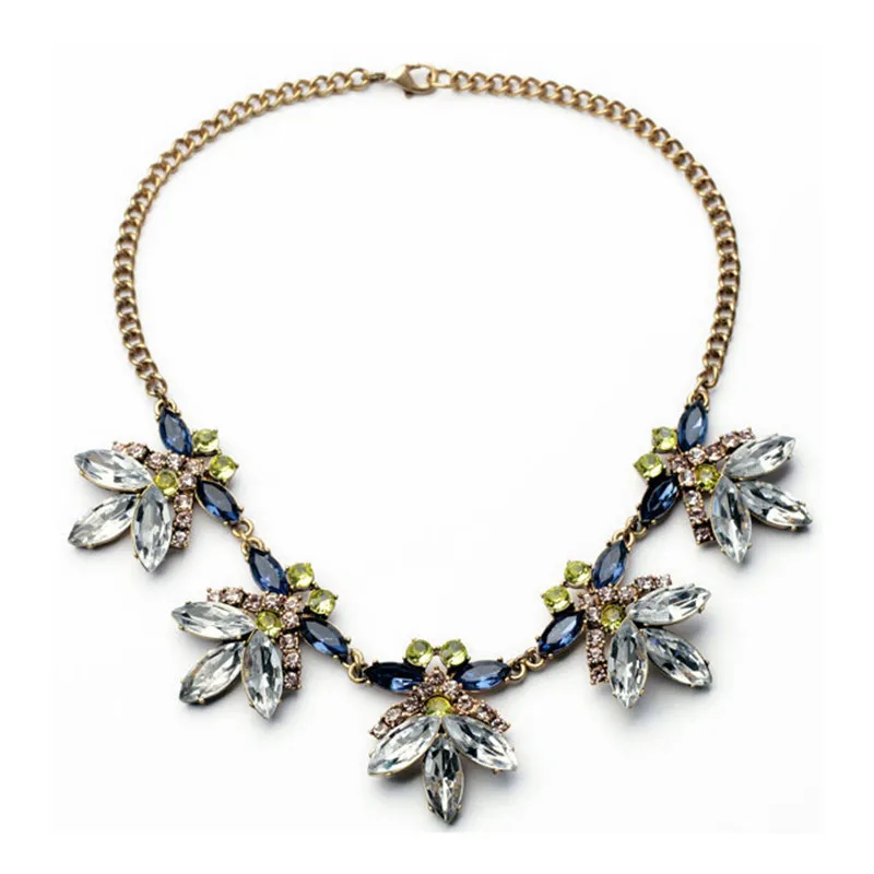 Luxury Big Rhinestone Statement Necklace Vintage Crystal Flowers Collar Necklace Gold color Big Choker Necklace for Women