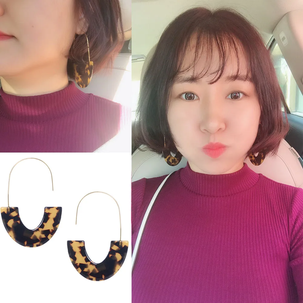

2019 New Fashion Leopard Grain Multi-Color Big Hook Acrylic Earrings Special Design Semicircle Resin Drop Earring ZA Brin