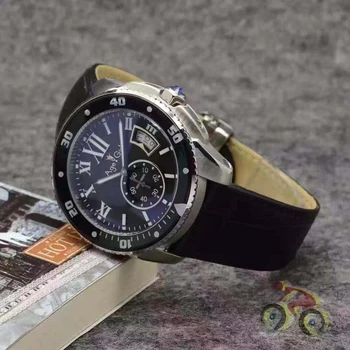 

Classic New Men Watch Chronograph Stopwatch Stainless Steel Sapphire Ceramic Sport Silver Black Leather Calendar Limited
