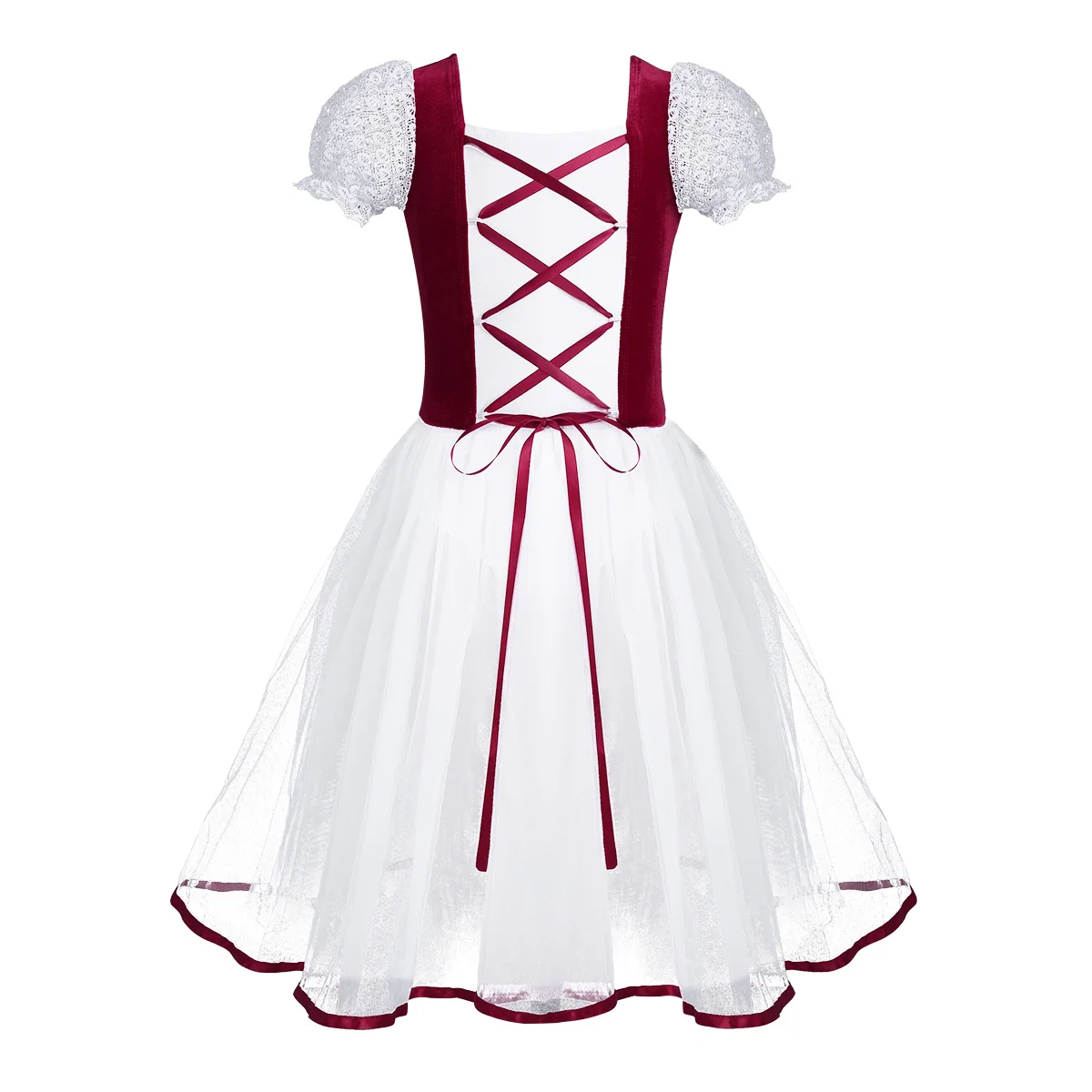 Kids Girls Romantic Giselle Ballet Dance Costumes Short Bubble  