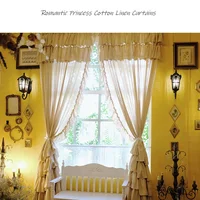 French Lolita Ruffles Blackout Curtains for Bedroom, Natural Cotton Linen Beige Cortinas,Romantic Layers Kitchen Short Curtains 2