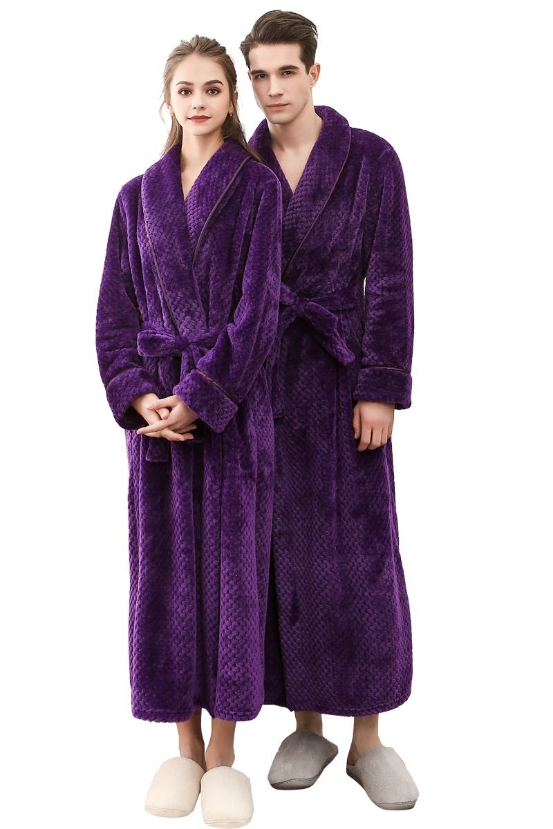Одинаковый зимний сексуальный халат для пар, Женская фланелевая теплая одежда для сна, мужской пояс, толстый Одноцветный халат, длинный рукав, карман, Повседневная