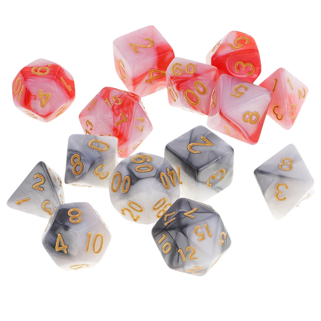 14Pcs Acrylic Board Game Dice Toy Polyhedral Dice for Dungeons & Dragons TRPG Adult Roleplaying Games