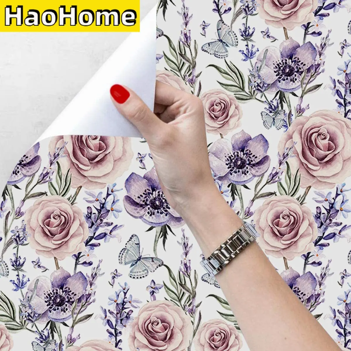 Watercolor Lavanda Rosa Casca e Vara Papel de Parede Roxo Floral Auto-adesivo Removível Papéis de Parede para Paredes do Quarto de Casa Decoração