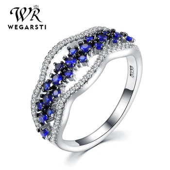 

WEGARASTI Silver 925 Jewelry Ring Blue Sapphire Zircon Natural Gemstone 925 Sterling Silver Rings Jewelry Woman Engagement Gift