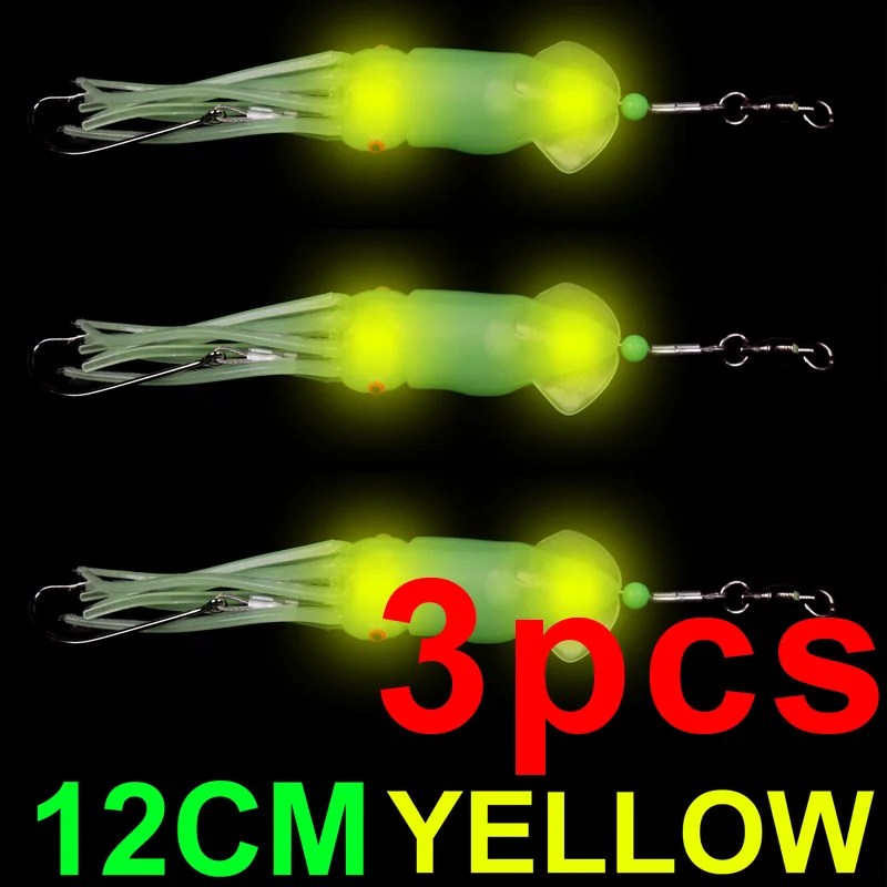 Bimoo светящаяся морская наживка Троллинг кальмар Морской приманки тизер 4," /12 см светодиодный свет Mahi Tuna Sails Wahoo Marlin - Цвет: 3pcs yellow