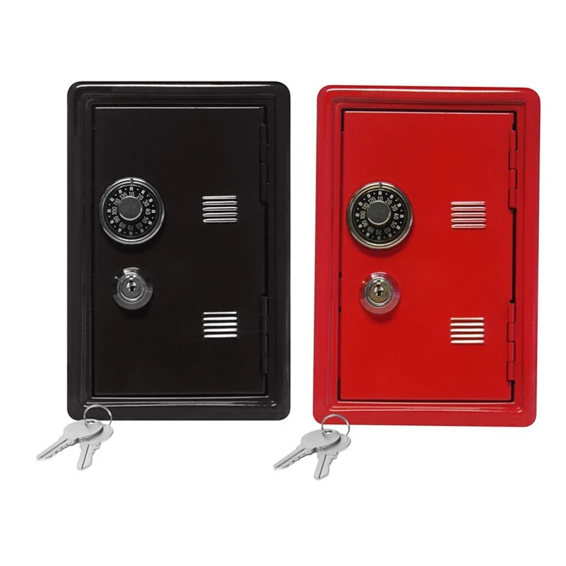 

2 Pcs Creative Piggy Bank Mini Atm Money Box Password Digital Coins Cash Deposit Children New Year Gift - Red & Black