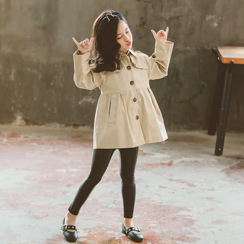 

Childrenswear 2019 Spring And Autumn Girls Korean-style Mid-length Single Breasted Solid Color Trench Coat Middle And Large Chil