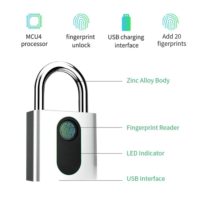 US $22.83 Fingerprint Padlock - Smart Keyless Biometric Lock for Gym Locker Outdoor Door Backpack Luggage Sui